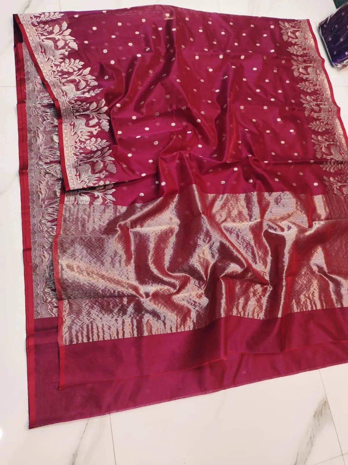 Handwoven Rani Pink Rani Pink Pattu Silk Saree - Authentic Chanderi Silk Saree Chanderi Saree - View 2