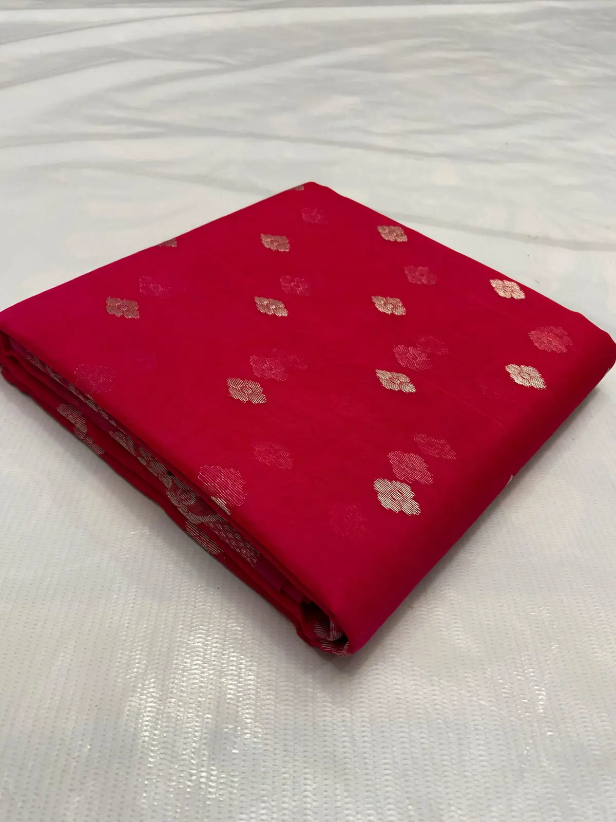 Handwoven Rani Pink with Antique Gold Zari Rani Pink with Delicate Gold Buti Kataan Silk - Authentic Chanderi Silk Saree Chanderi Saree