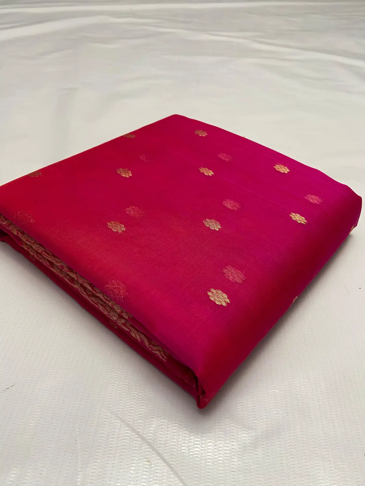 Rani Pink with Gold Booti Kataan Silk - Handloom Chanderi Saree