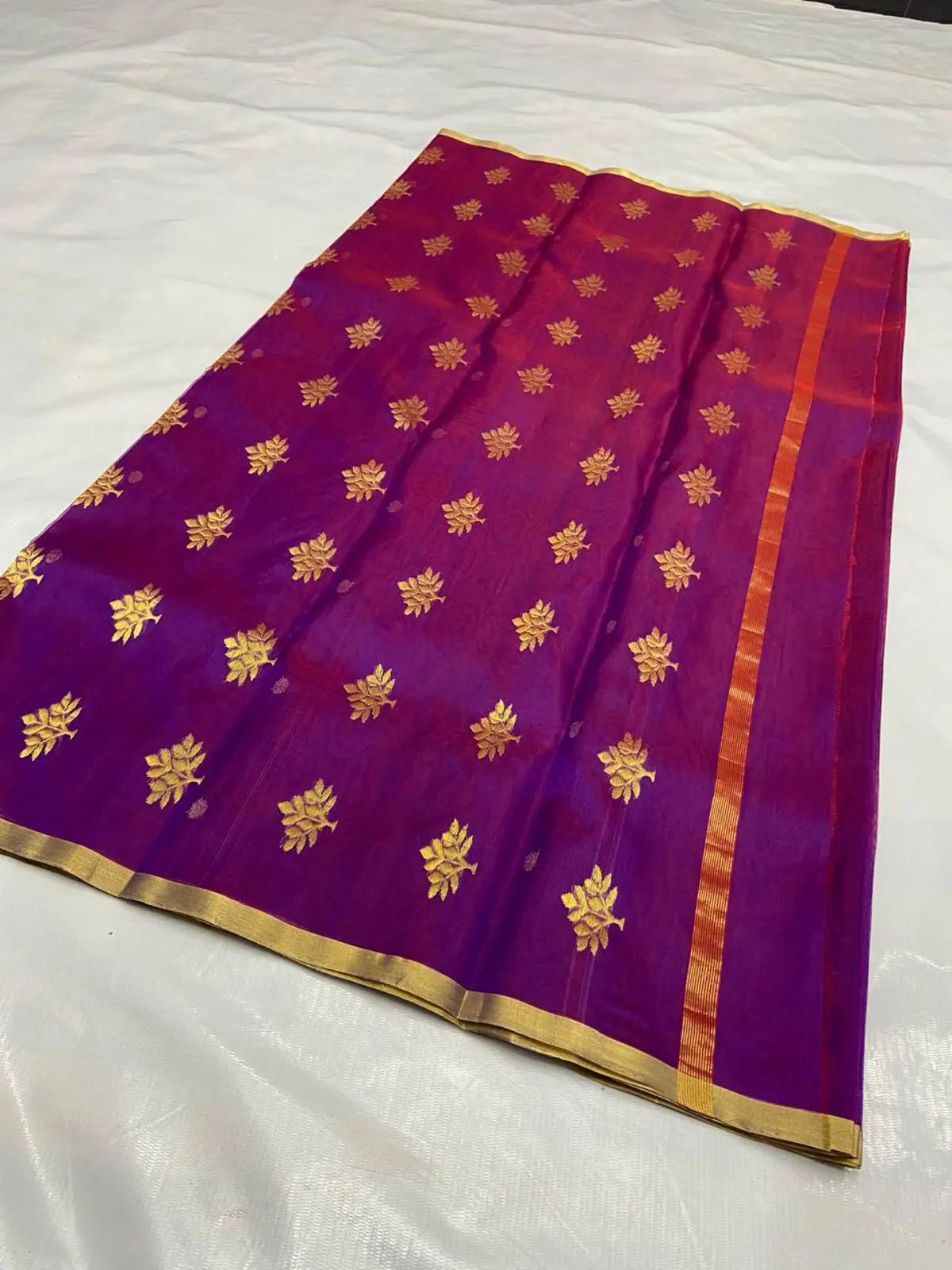 Handwoven Regal Amethyst & Gilded Gold Regal Amethyst & Gilded Gold Kataan Silk Saree - Authentic Chanderi Silk Saree Chanderi Saree - View 2