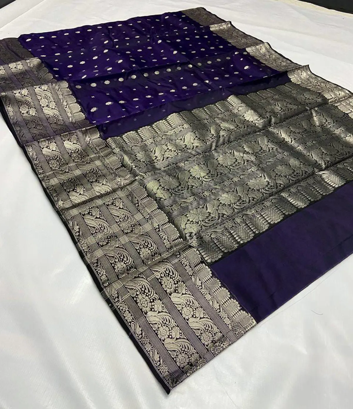 Handwoven Regal Aubergine with Antique Silver Zari Regal Aubergine with Antique Silver Zari Kataan Silk Saree - Authentic Chanderi Silk Saree Chanderi Saree