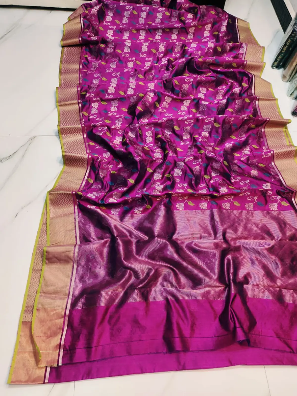 Handwoven Regal Magenta & Antique Gold Regal Magenta & Antique Gold Pattu Silk Saree - Authentic Chanderi Silk Saree Chanderi Saree