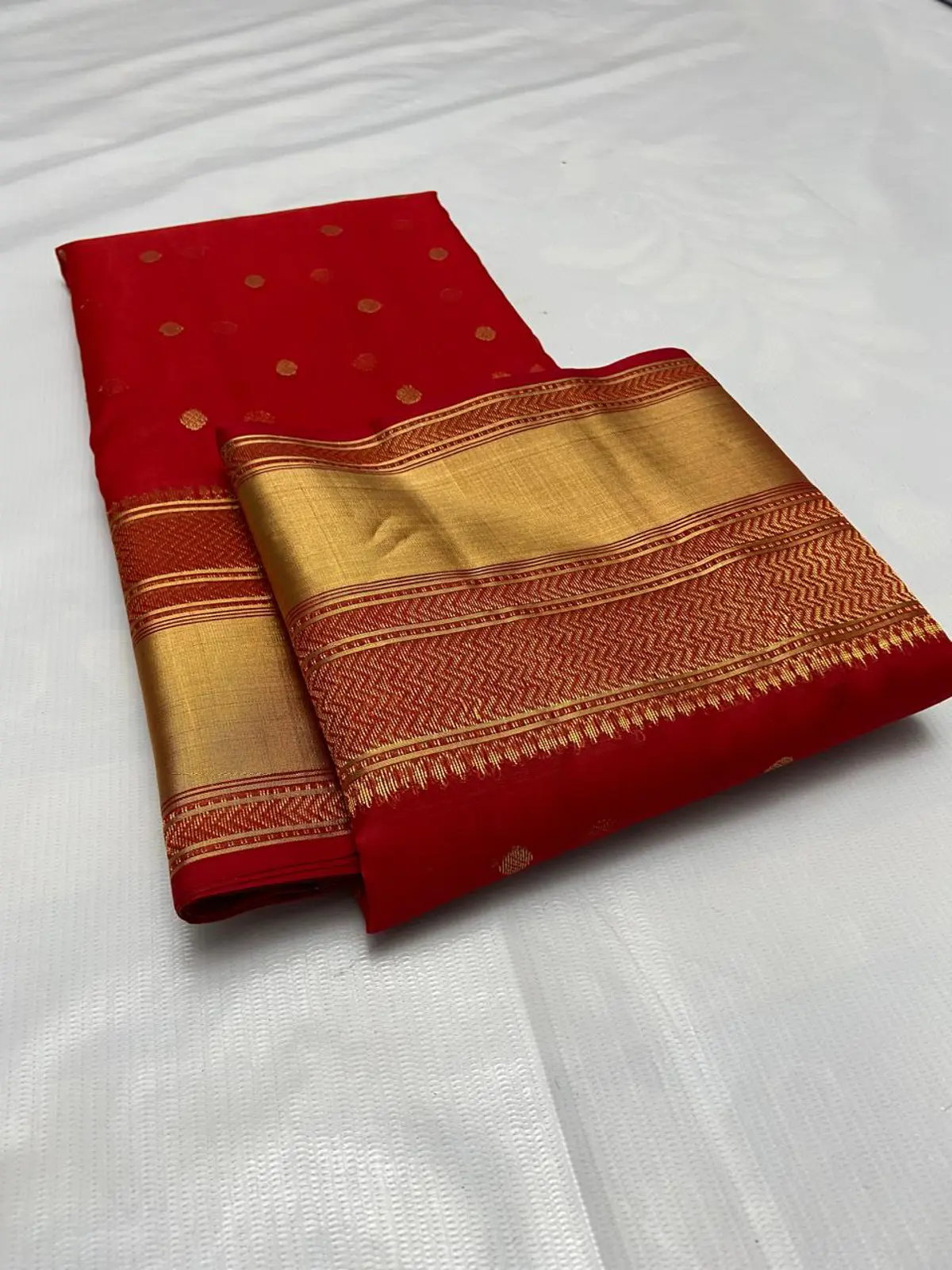 Regal Scarlet with Opulent Gold Kataan Zari Border Chanderi Saree - Handloom Chanderi Saree