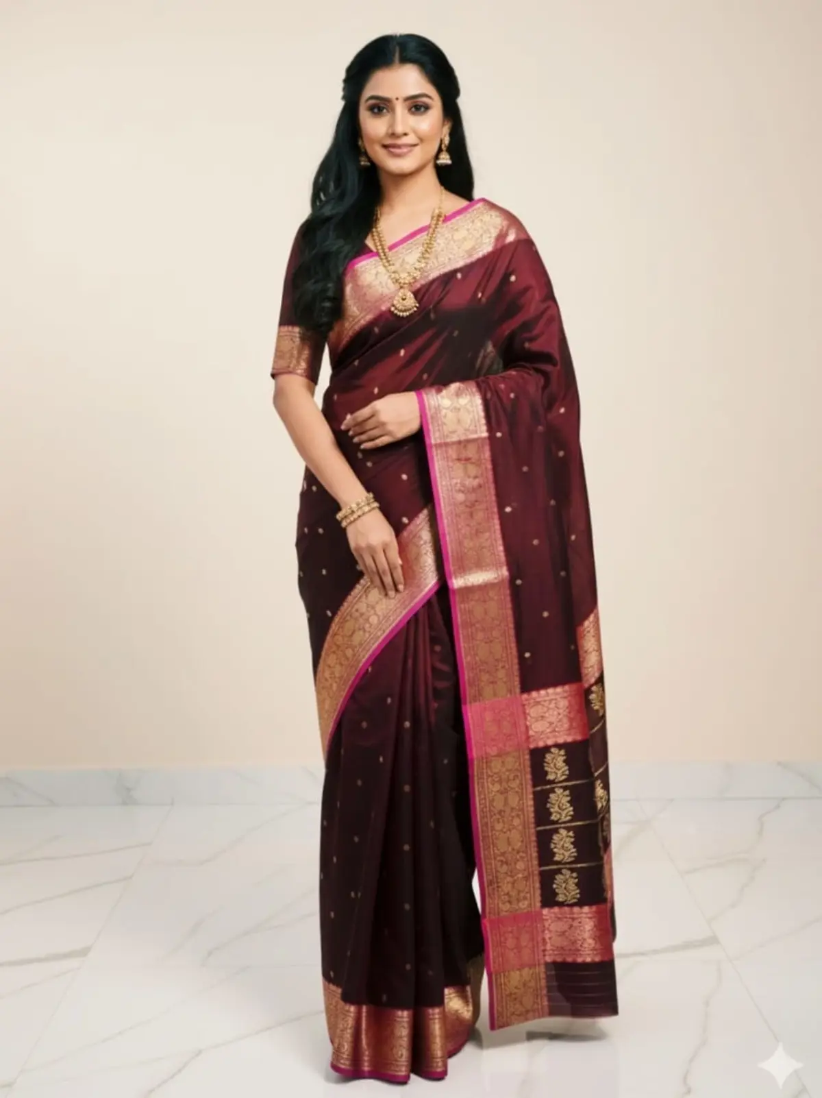 Handwoven Rose Gold Blush Rose Gold Blush with Intricate Floral Zari Kataan Silk - Authentic Chanderi Silk Saree Chanderi Saree - View 2