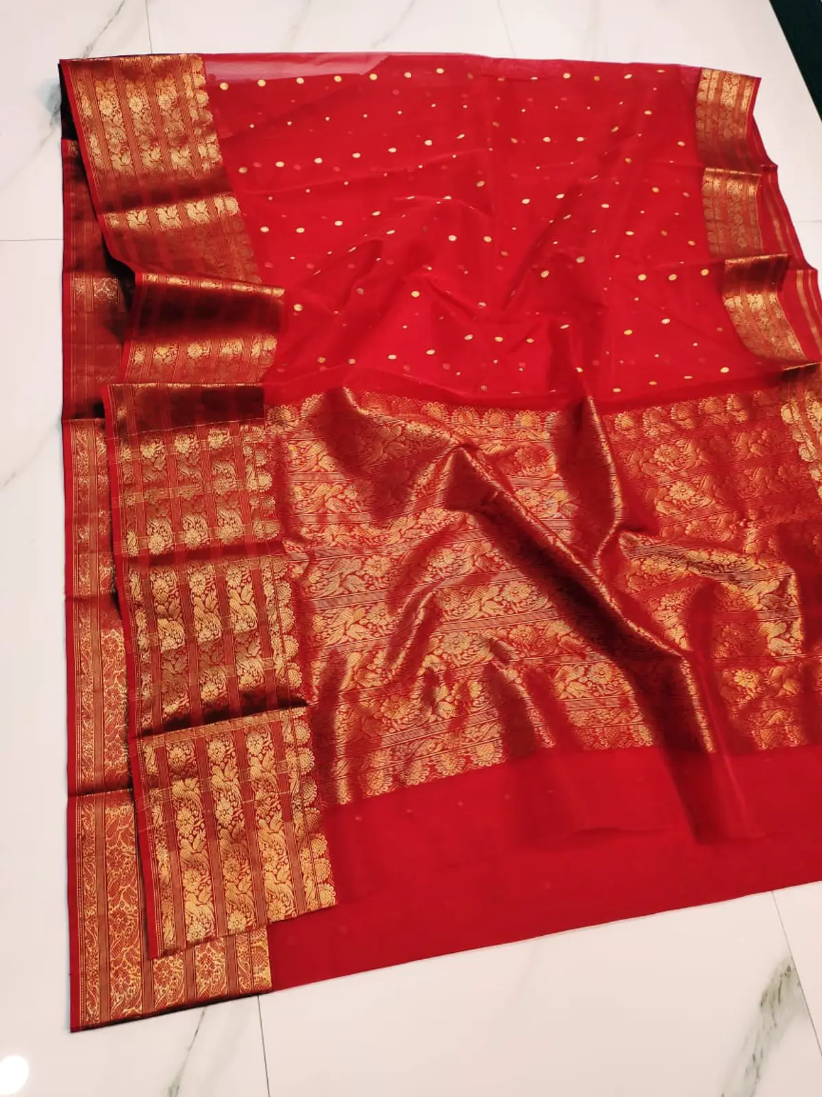 Handwoven Rose Gold Blush Rose Gold Blush with Intricate Floral Zari Kataan Silk - Authentic Chanderi Silk Saree Chanderi Saree - View 5