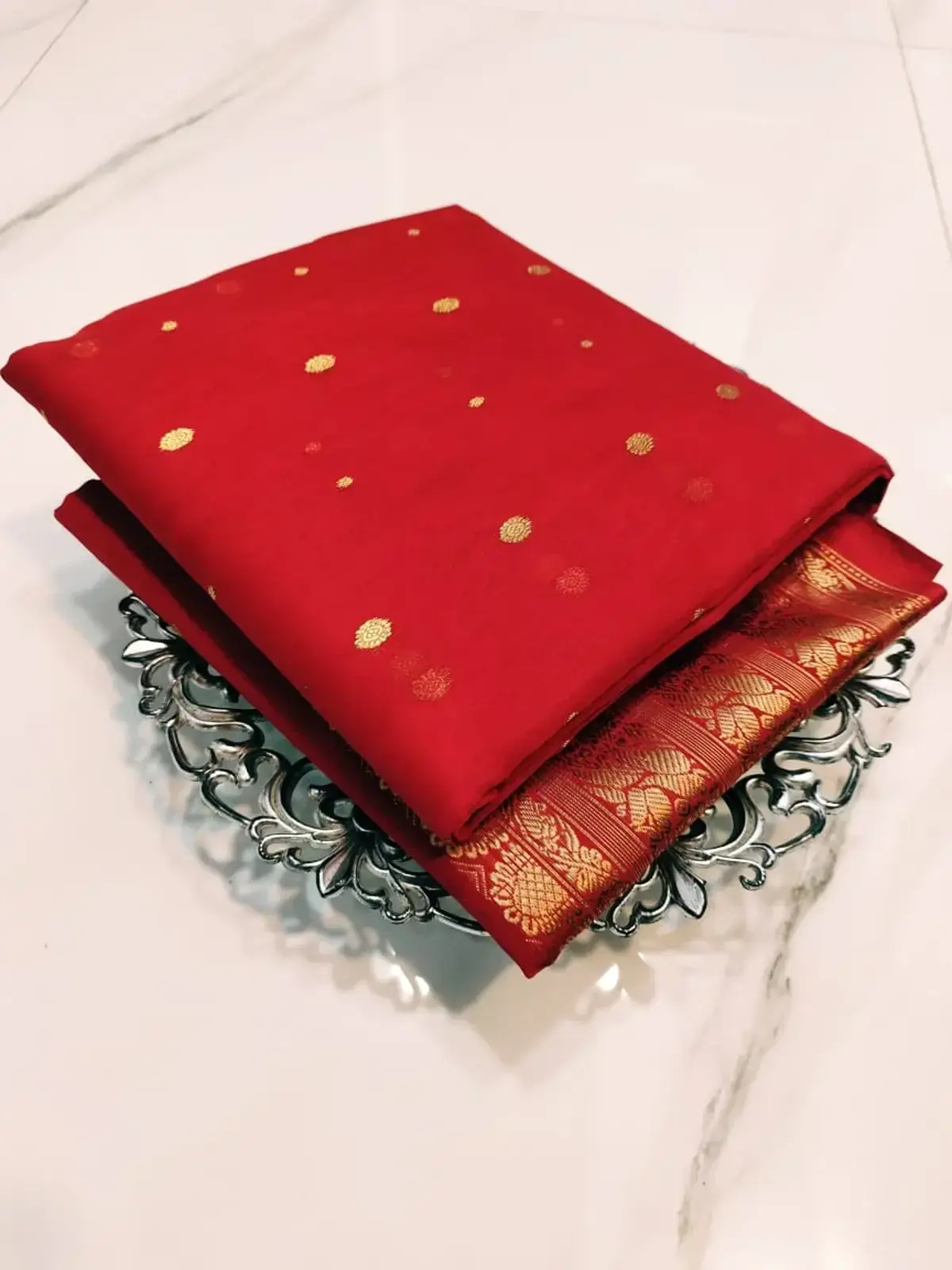 Handwoven Rose Gold Blush Rose Gold Blush with Intricate Floral Zari Kataan Silk - Authentic Chanderi Silk Saree Chanderi Saree - View 5