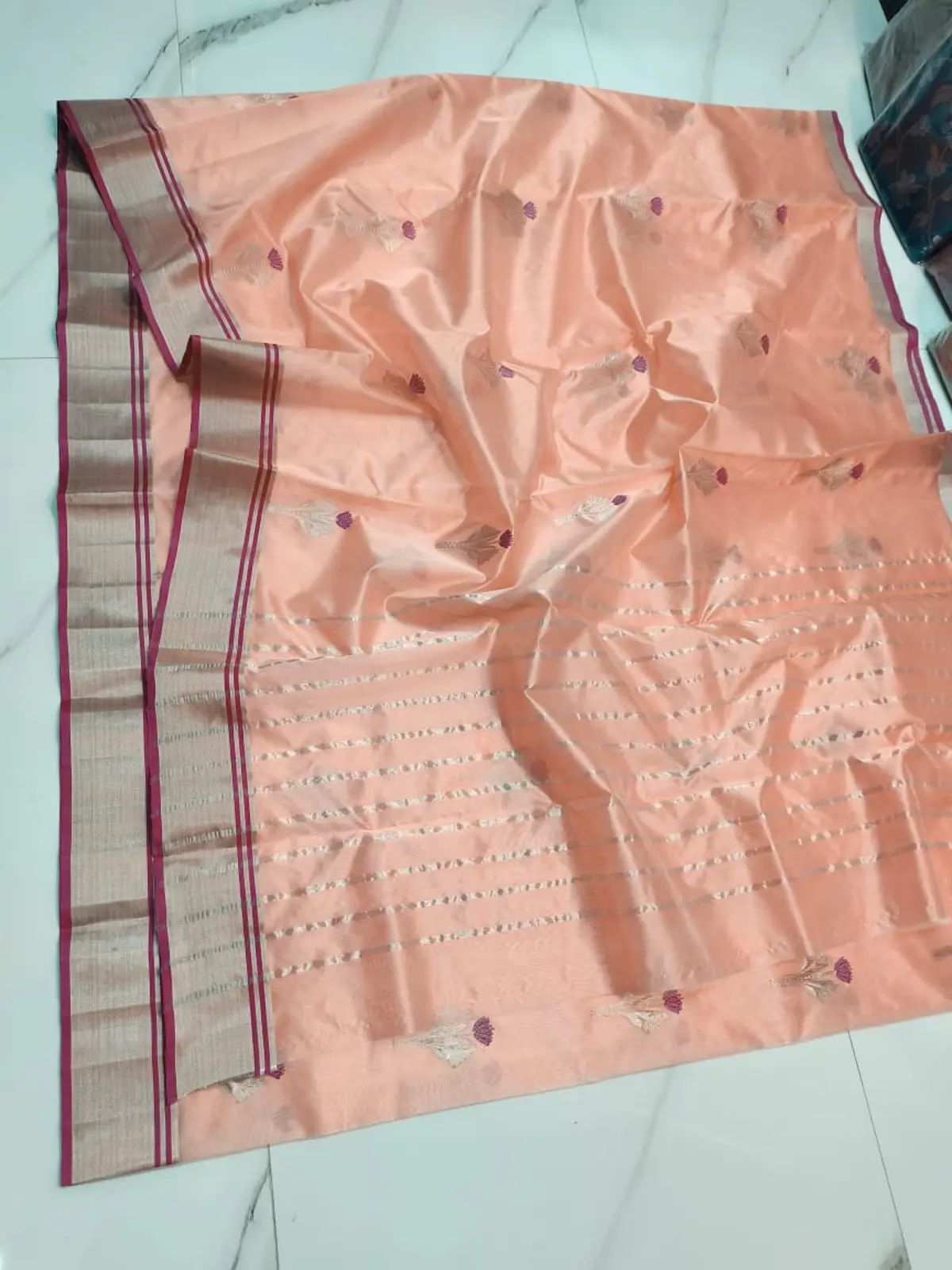 Handwoven Roseate Glow with Fuschia Accents Roseate Glow with Fuschia Accents Pattu Silk Saree - Authentic Chanderi Silk Saree Chanderi Saree