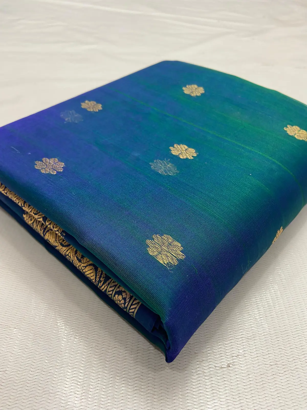 Handwoven Royal Blue & Teal Royal Blue with Intricate Gold Zari Kataan Silk - Authentic Chanderi Silk Saree Chanderi Saree - View 2