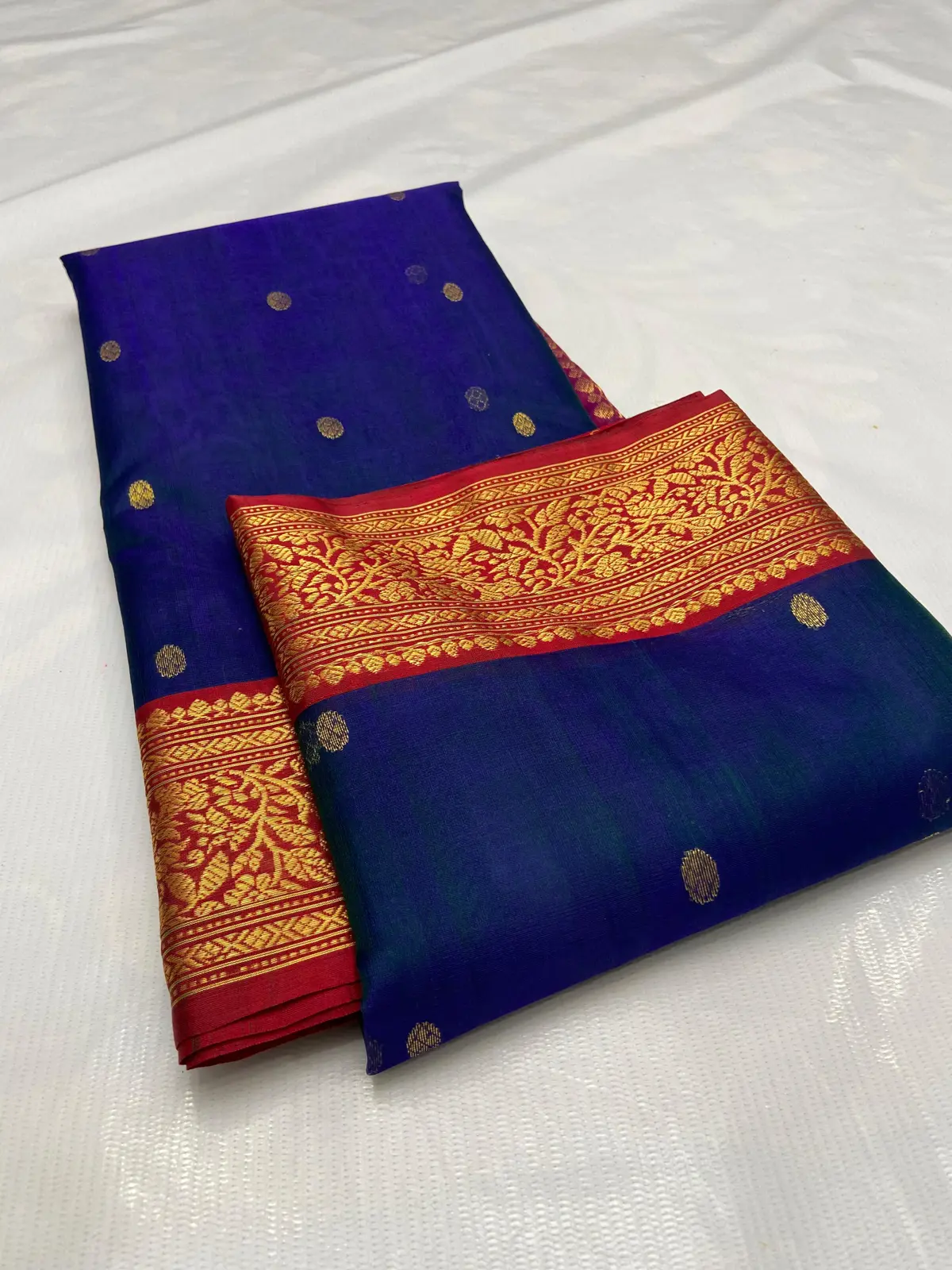 Handwoven Royal Blue Royal Blue with Intricate Gold Zari Kataan Silk - Authentic Chanderi Silk Saree Chanderi Saree - View 1