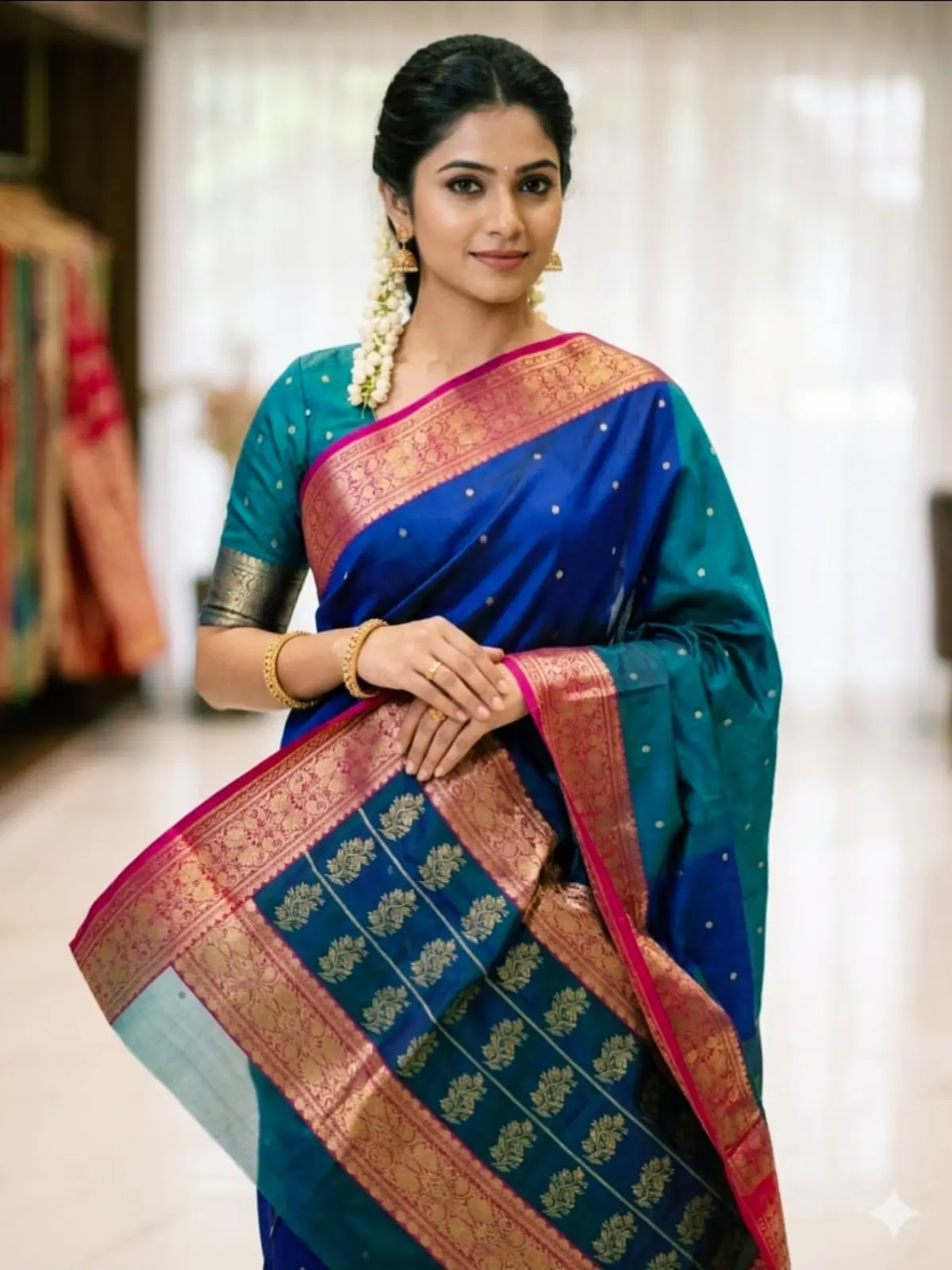 Royal Blue with Intricate Zari Border Kataan Silk - Handloom Chanderi Saree
