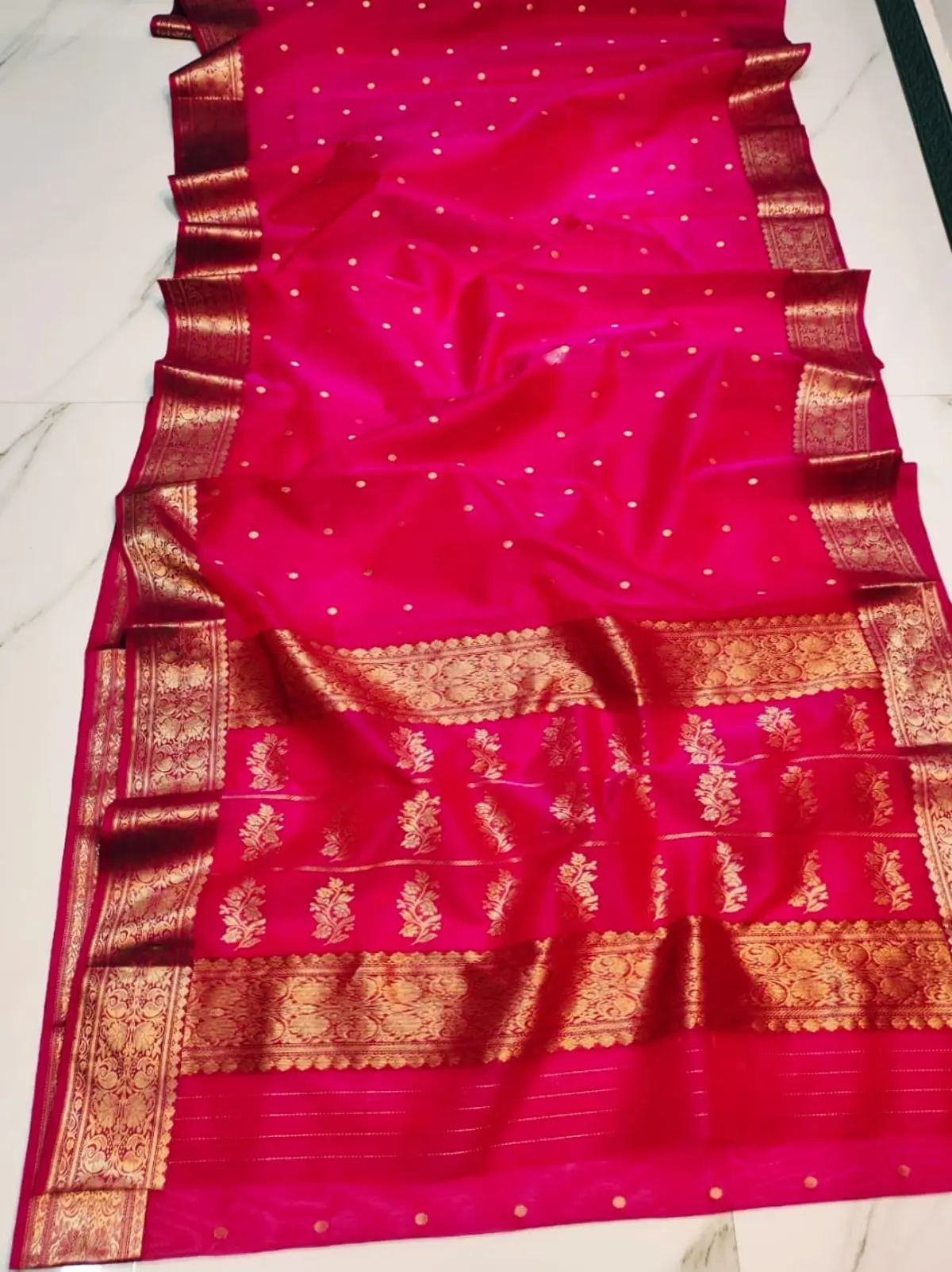Handwoven Ruby Ruby Kataan Silk Saree - Authentic Chanderi Silk Saree Chanderi Saree - View 1
