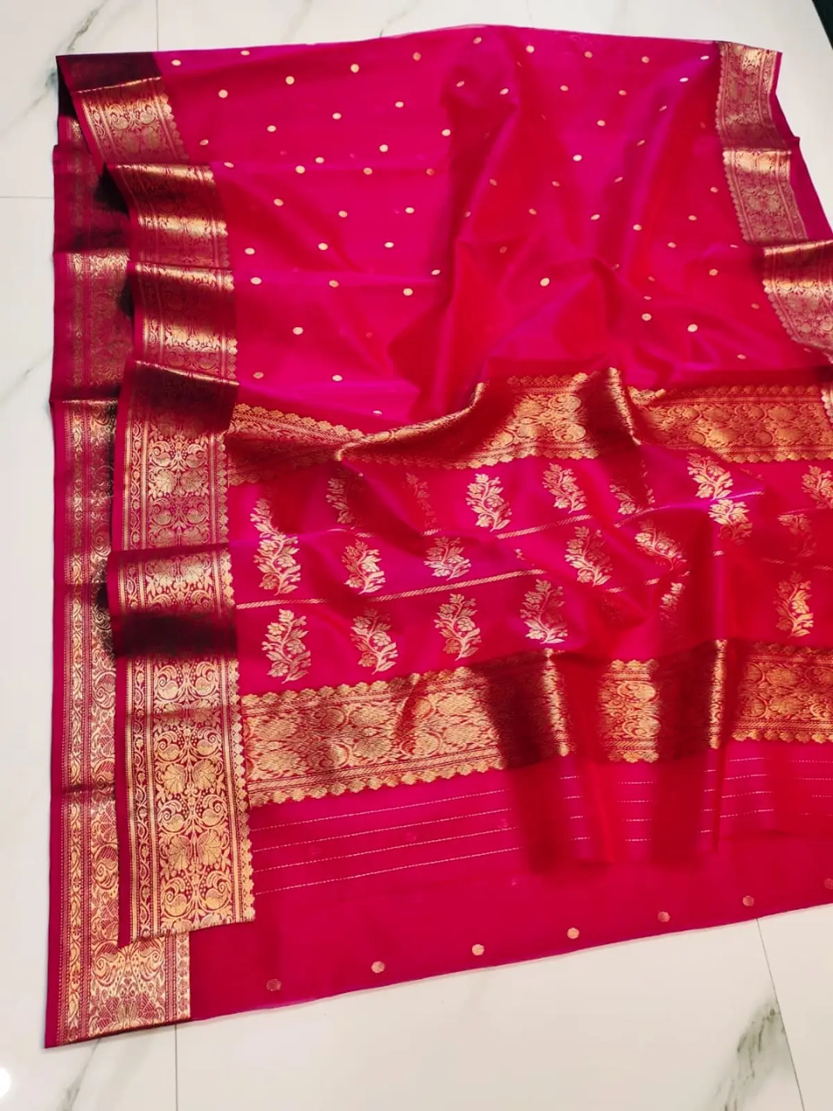 Handwoven Ruby Ruby Kataan Silk Saree - Authentic Chanderi Silk Saree Chanderi Saree - View 3