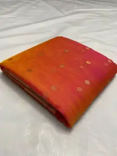 Saffron Sunset to Fuchsia Bloom with Gold Zari Bootis Kataan Silk