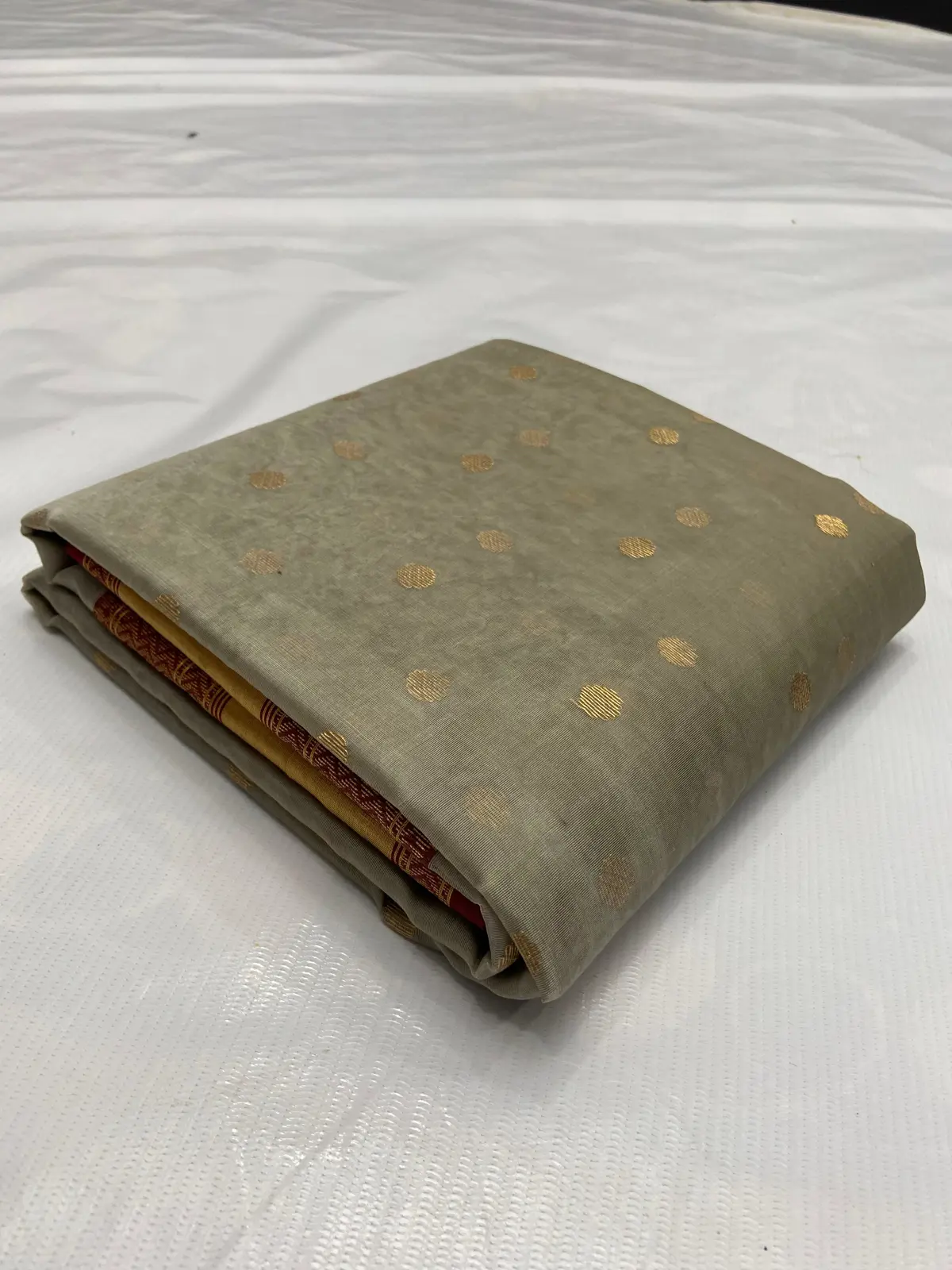 Sage Green with Gold Booti Kataan Silk - Handloom Chanderi Saree
