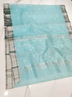 Sky Blue with Silver Booti Kataan Silk