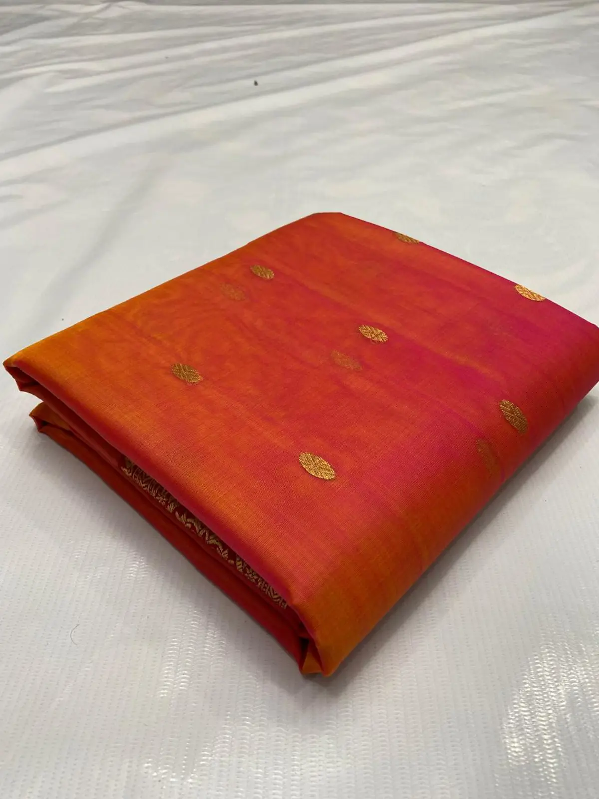 Handwoven Vermillion Blush & Rani Pink with Gold Zari Vermillion Blush and Rani Pink with Delicate Gold Zari Buttis Kataan Silk - Authentic Chanderi Silk Saree Chanderi Saree